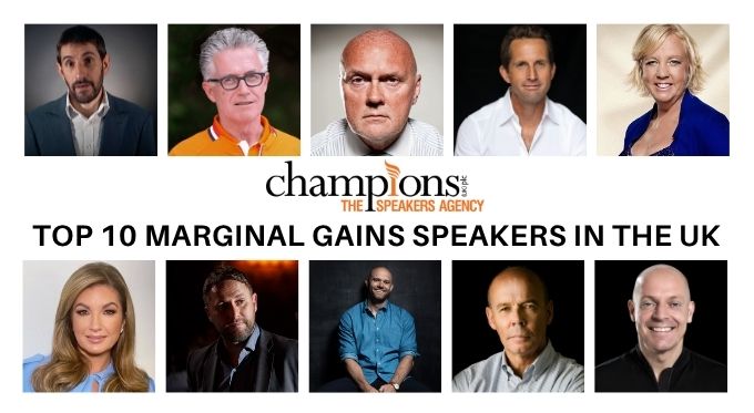 An image of the top 10 marginal gains speakers to hire, selected by Champions Speakers Director of Operations, Roxanna Farthing