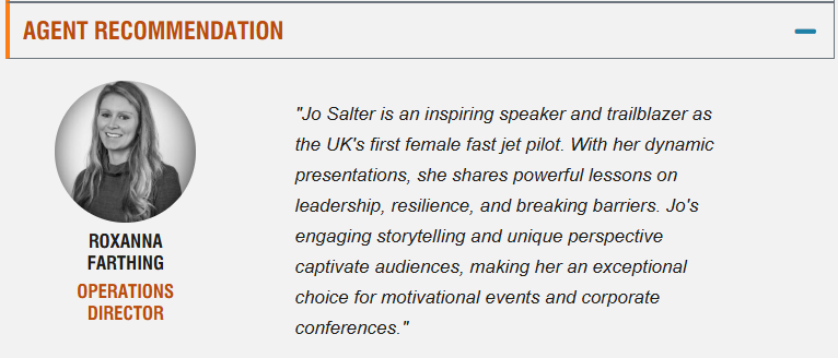 Roxanna Farthing's Agent Recommendation of Jo Salter MBE