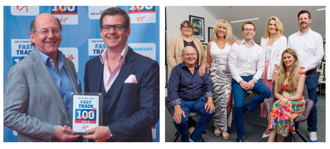 Left: John & Matthew Hayes collecting the Sunday Times Fast Track 100 award. Right: The Hayes Family ~ Louisa, John, Donna, Jack, Sophia, Roxanna, Matthew
