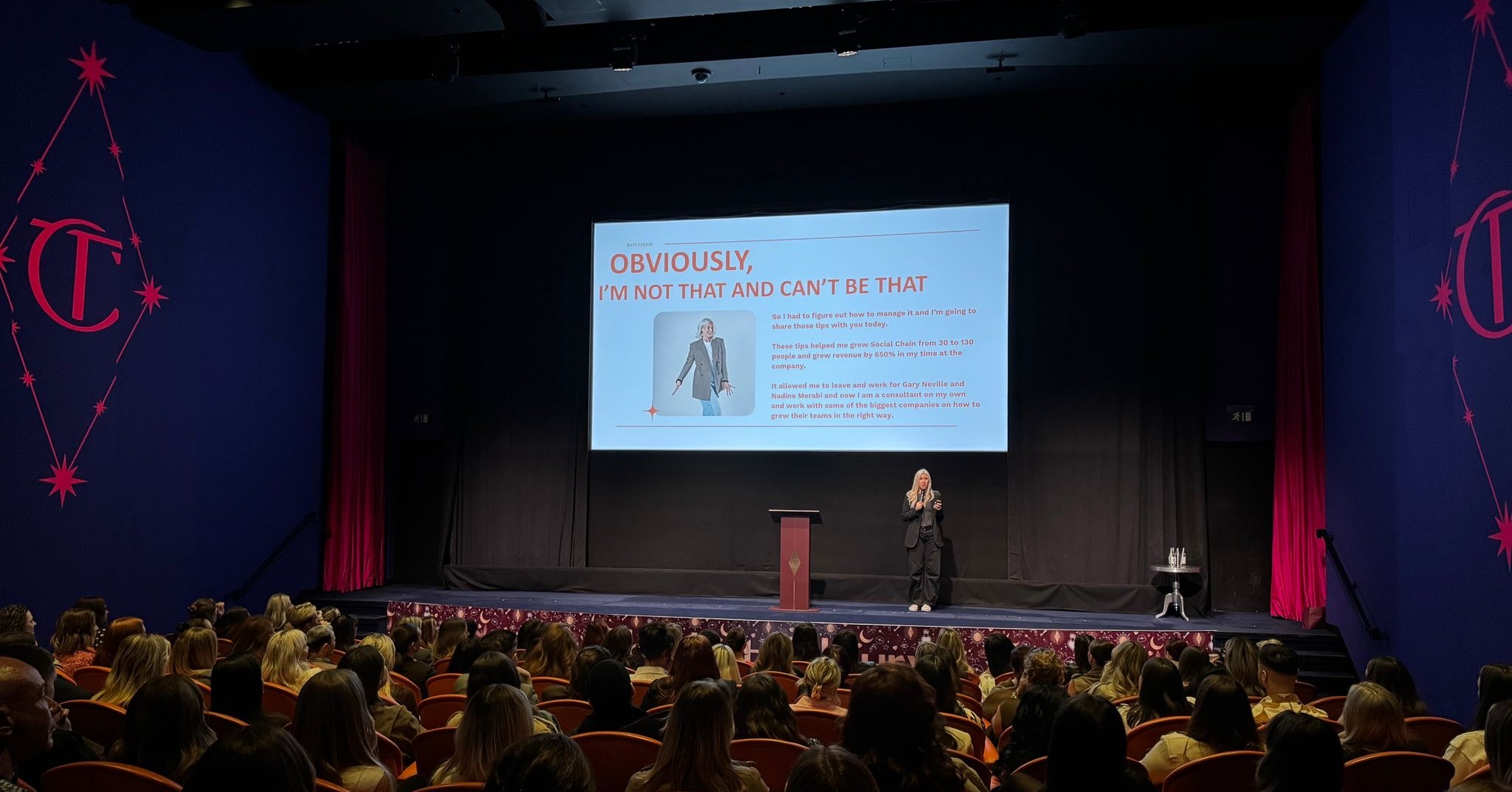 Katy Leeson speaking for Charlotte Tilbury, booked by Champions Speakers