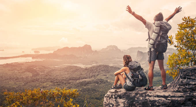 Adventurers on mountain top
