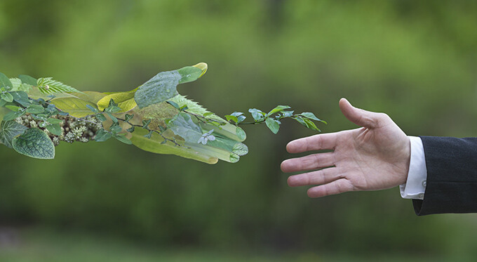 Businessperson Shaking Hands with Nature