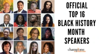 An image of The Official Top 16 Black History Month Speakers to hire via Champions Speakers