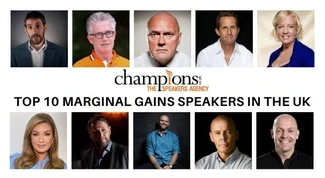 An image of the top 10 marginal gains speakers to hire, selected by Champions Speakers Director of Operations, Roxanna Farthing