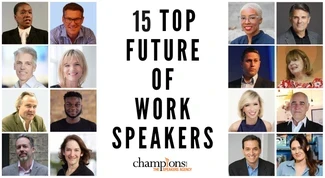 An image of the 15 top future of work speakers for conferences &amp; events to hire via Champions Speakers, as selected by Senior Content Executive, Megan Lupton.